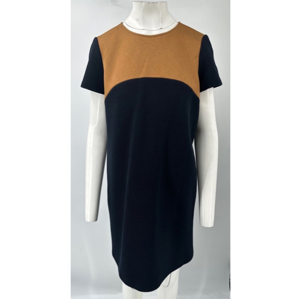 Paule Ka color block navy blue brown short sleeve shift dress size 40